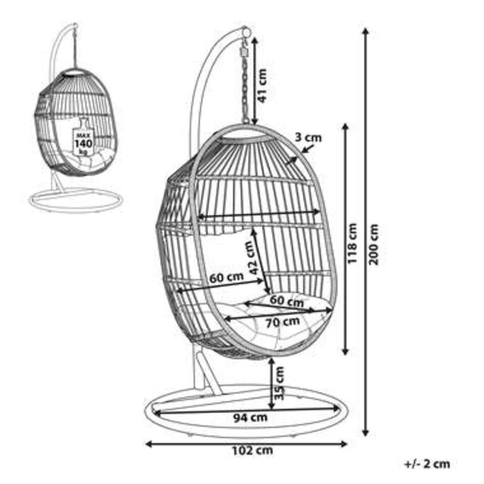 Beliani Hangstoel ALBA - Beige Pe Rotan - Afbeelding 2