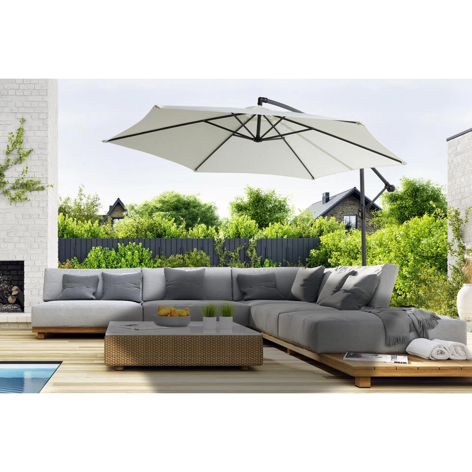 909 Outdoor Hangende Parasol Met Stalenframe In Wit - Afbeelding 2
