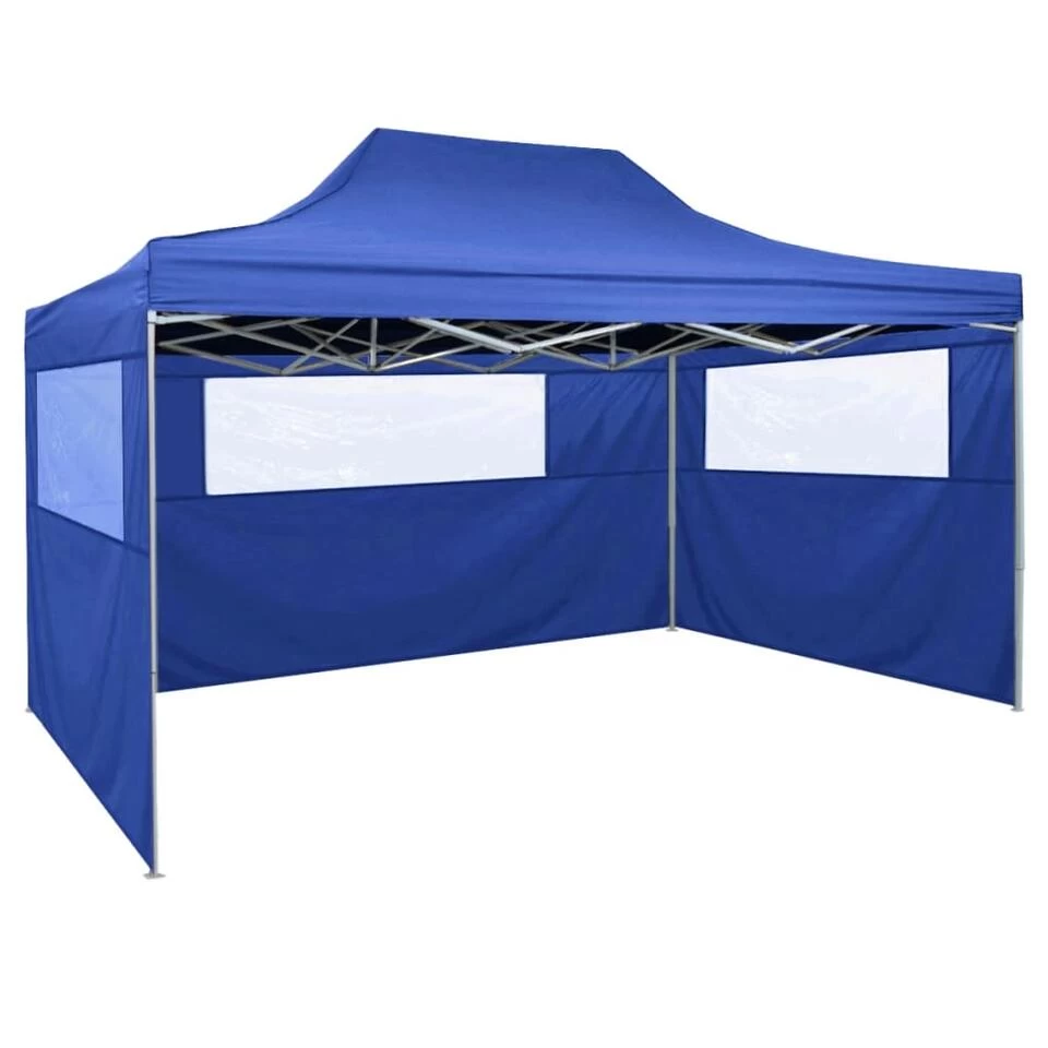 VidaXL Partytent Met 3 Zijwanden Inklapbaar 3x4 M Staal Blauw