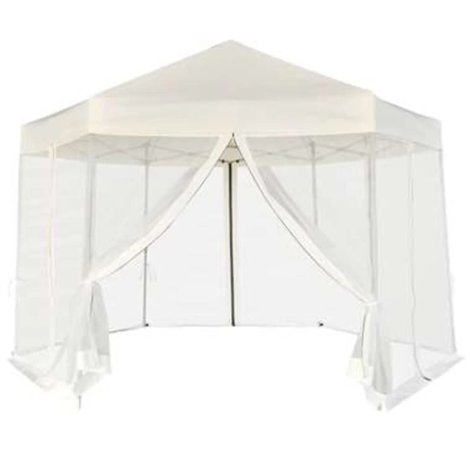 VidaXL Partytent Pop-up Zeshoekig Met 6 Zijwanden 3,6x3,1 M Crèmewit