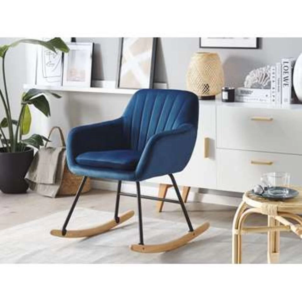 Beliani Schommelstoel LIARUM - Blauw Fluweel - Afbeelding 2