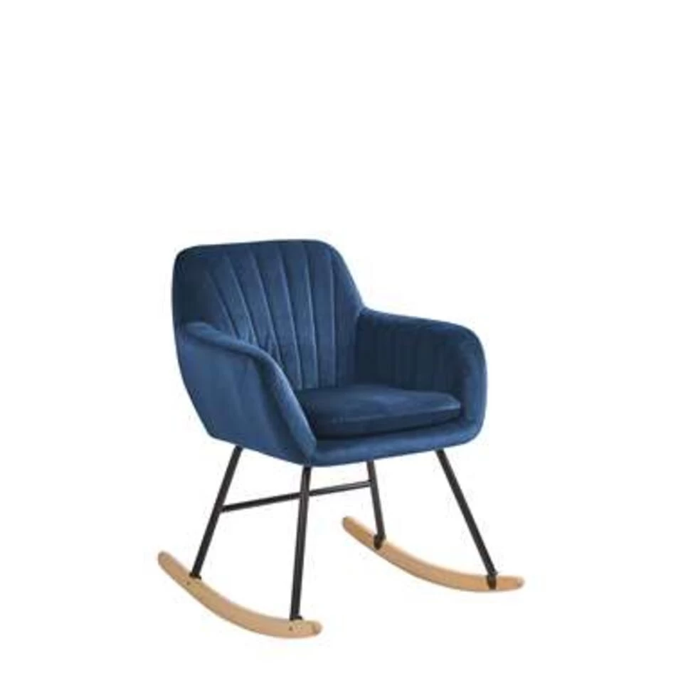 Beliani Schommelstoel LIARUM - Blauw Fluweel - Afbeelding 3
