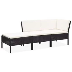 VidaXL 3-delige Loungeset Met Kussens Poly Rattan Zwart