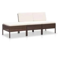 VidaXL 3-delige Loungeset Met Kussens Poly Rattan Bruin