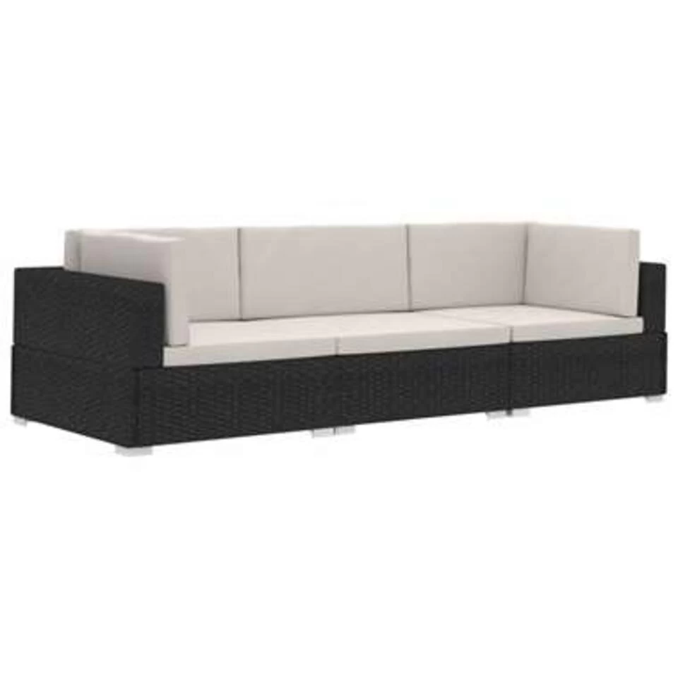 VidaXL 3-delige Loungeset Met Kussens Poly Rattan Zwart - Afbeelding 2