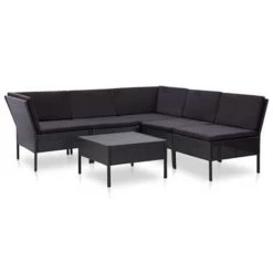 VidaXL 6-delige Loungeset Met Kussens Poly Rattan Zwart