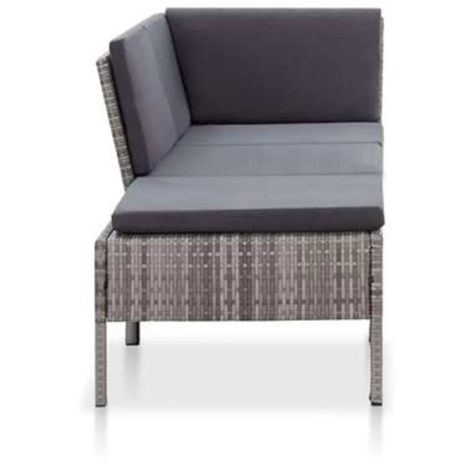 VidaXL 3-delige Loungeset Met Kussens Poly Rattan Grijs - Afbeelding 3