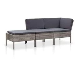 VidaXL 3-delige Loungeset Met Kussens Poly Rattan Grijs