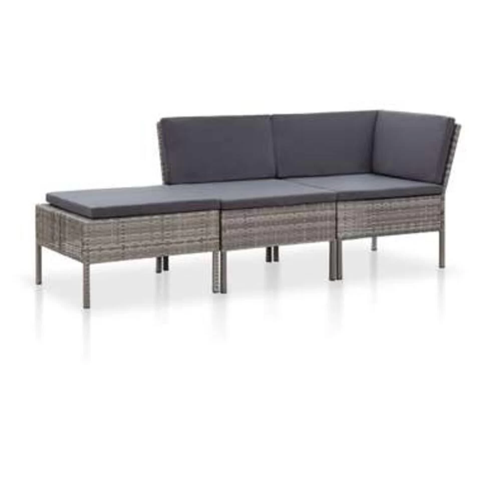 VidaXL 3-delige Loungeset Met Kussens Poly Rattan Grijs