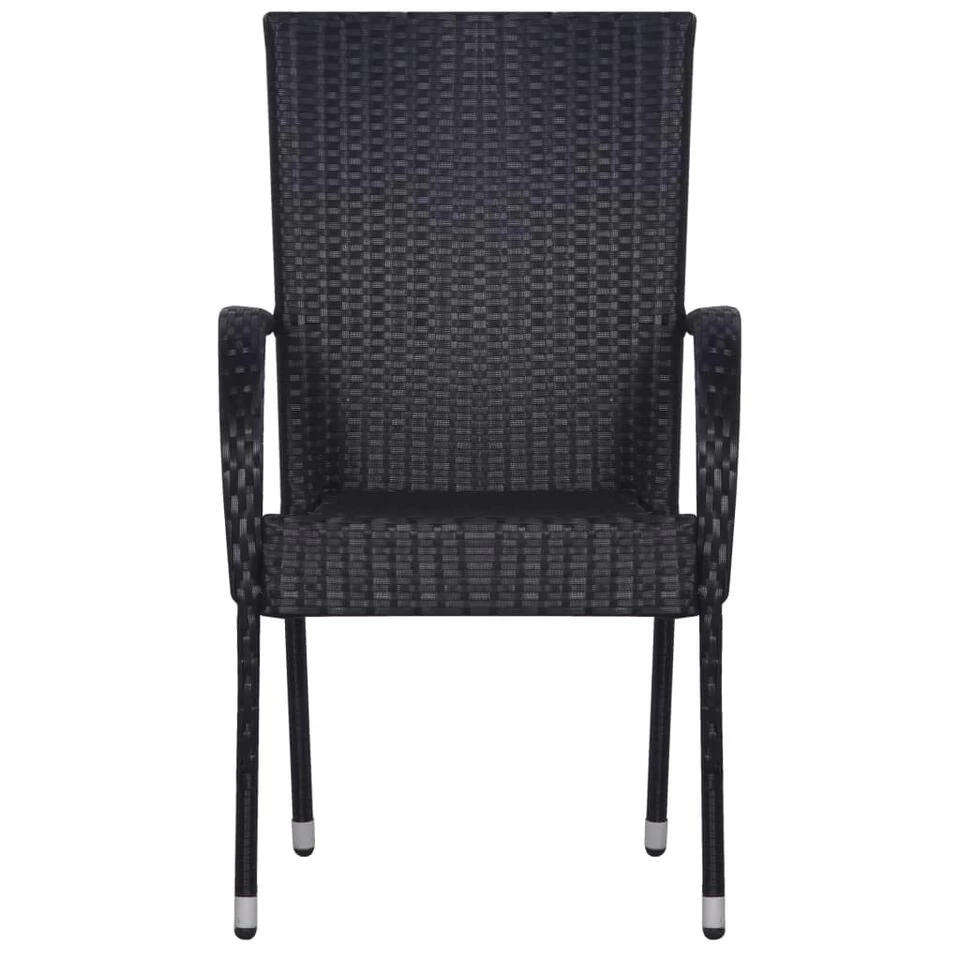 VidaXL Tuinstoelen Stapelbaar 2 St Poly Rattan Zwart - Afbeelding 3