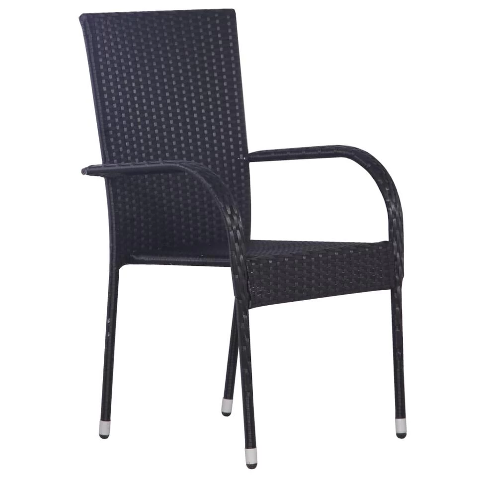 VidaXL Tuinstoelen Stapelbaar 2 St Poly Rattan Zwart - Afbeelding 4