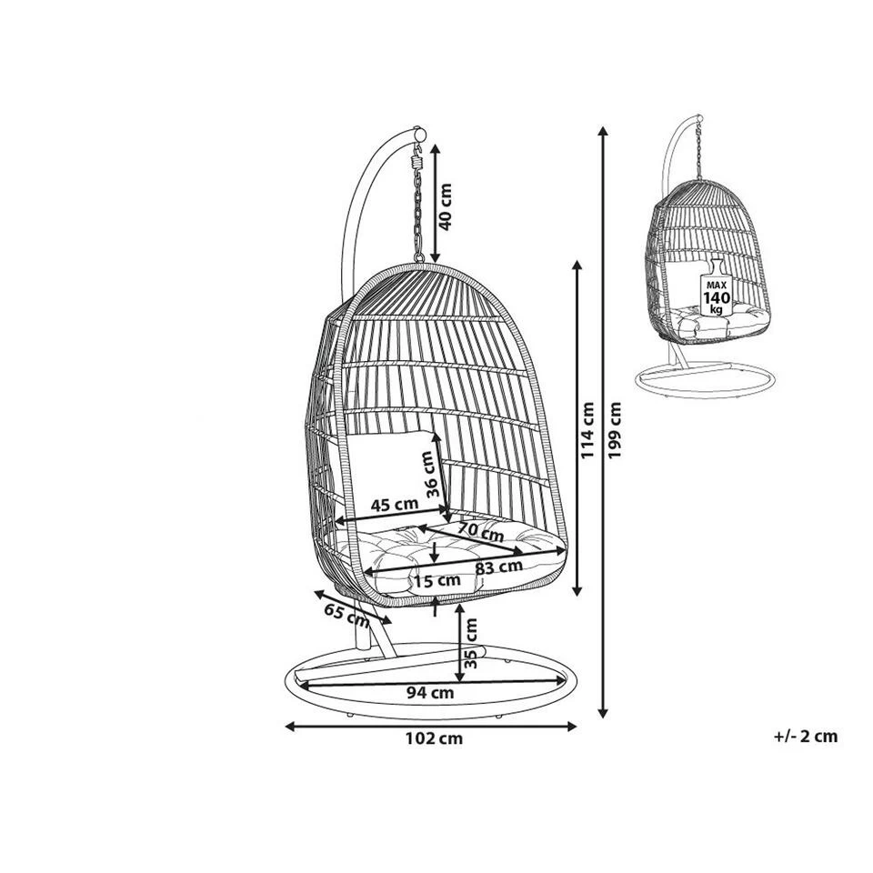 Beliani Hangstoel ALLERA - Wit Polyester - Afbeelding 3