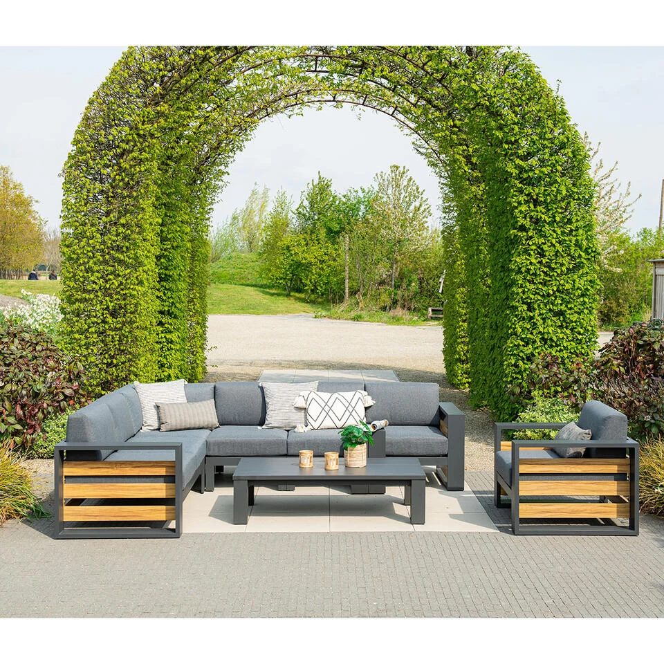 Garden Impressions Nika Hoek Loungebank - Donker Grijs -teak Look - Afbeelding 2