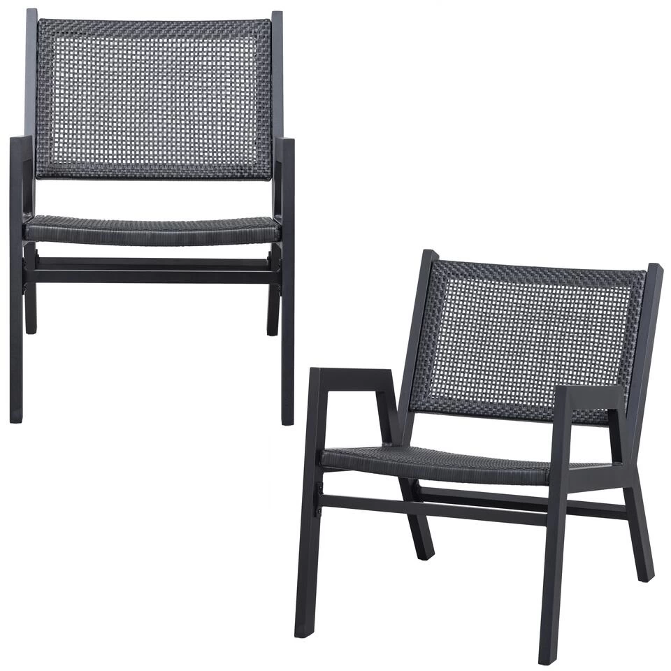 WOOOD Pem Fauteuil Outdoor - Aluminium - Zwart - Set Van 2