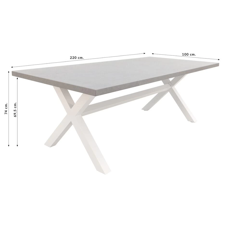VDG Verona Betonlook Tuintafel 220 X 100 Cm. - White - Afbeelding 2