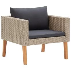 VidaXL Tuinbank Eenzits Met Kussens Poly Rattan Beige