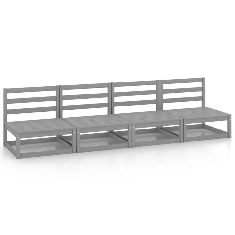 VidaXL Tuinbank 4-zits Massief Grenenhout Grijs