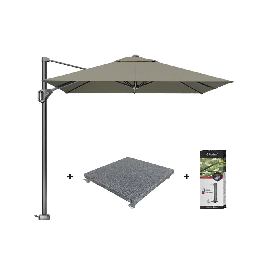 Platinum Voyager Zweefparasol T1 2.5x2.5 M. - Taupe Met Voet En Hoes