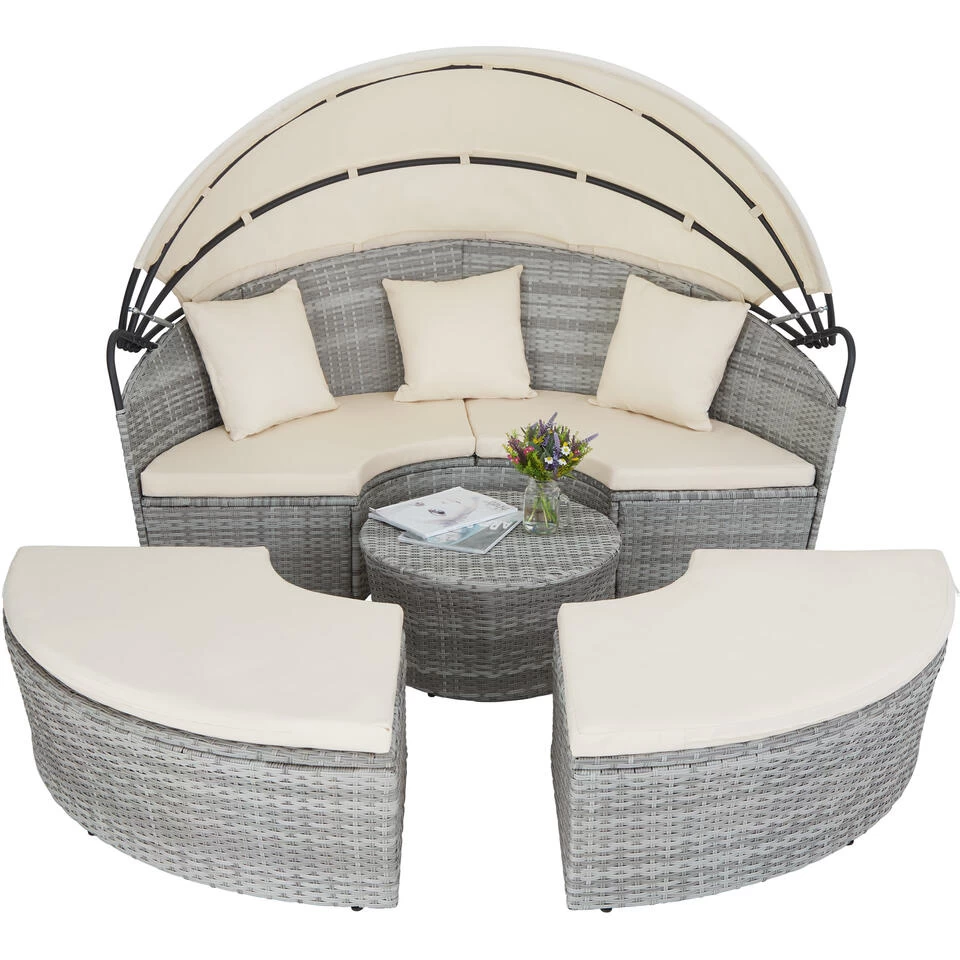 Tectake - Ligbed Zonne-eiland-tuinset- Aluminium/wicker - Lichtgrijs - Afbeelding 3