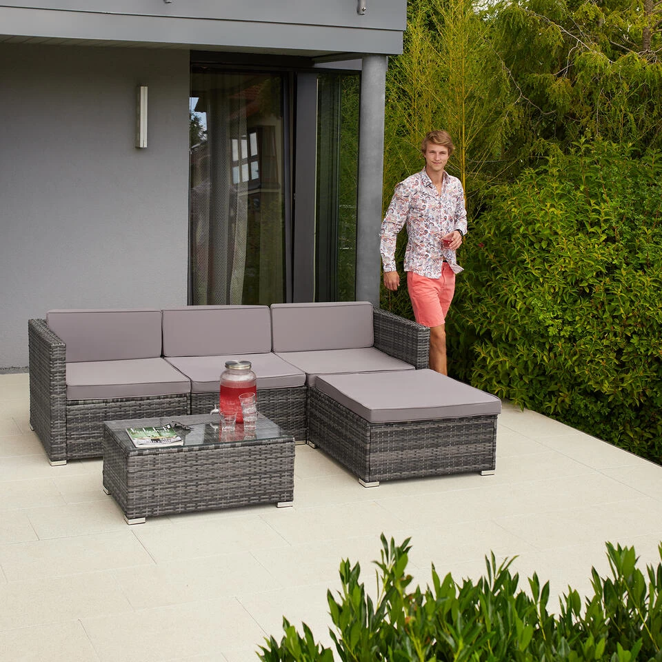 Tectake - Loungeset Florenz - Wicker - Grijs - Afbeelding 2