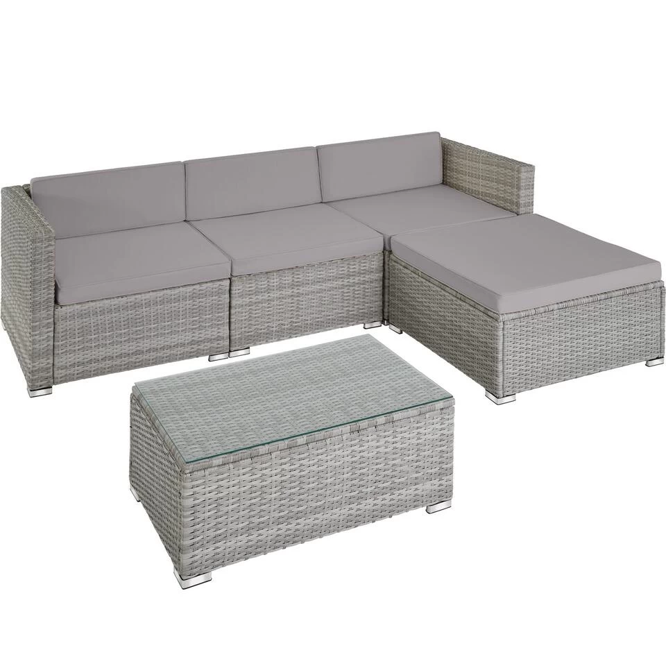 Tectake - Loungeset Florenz - Wicker - Grijs