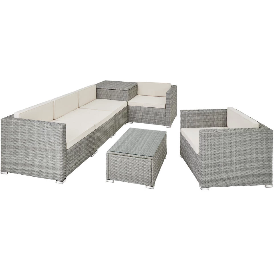 Tectake- Loungeset Pisa Met Opbergbox Kussens - Wicker - Lichtgrijs - Afbeelding 3