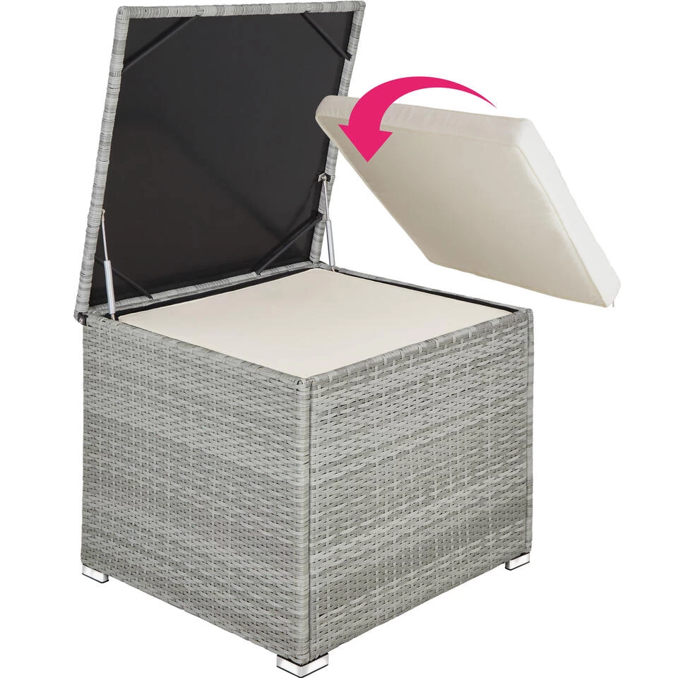 Tectake- Loungeset Pisa Met Opbergbox Kussens - Wicker - Lichtgrijs - Afbeelding 4