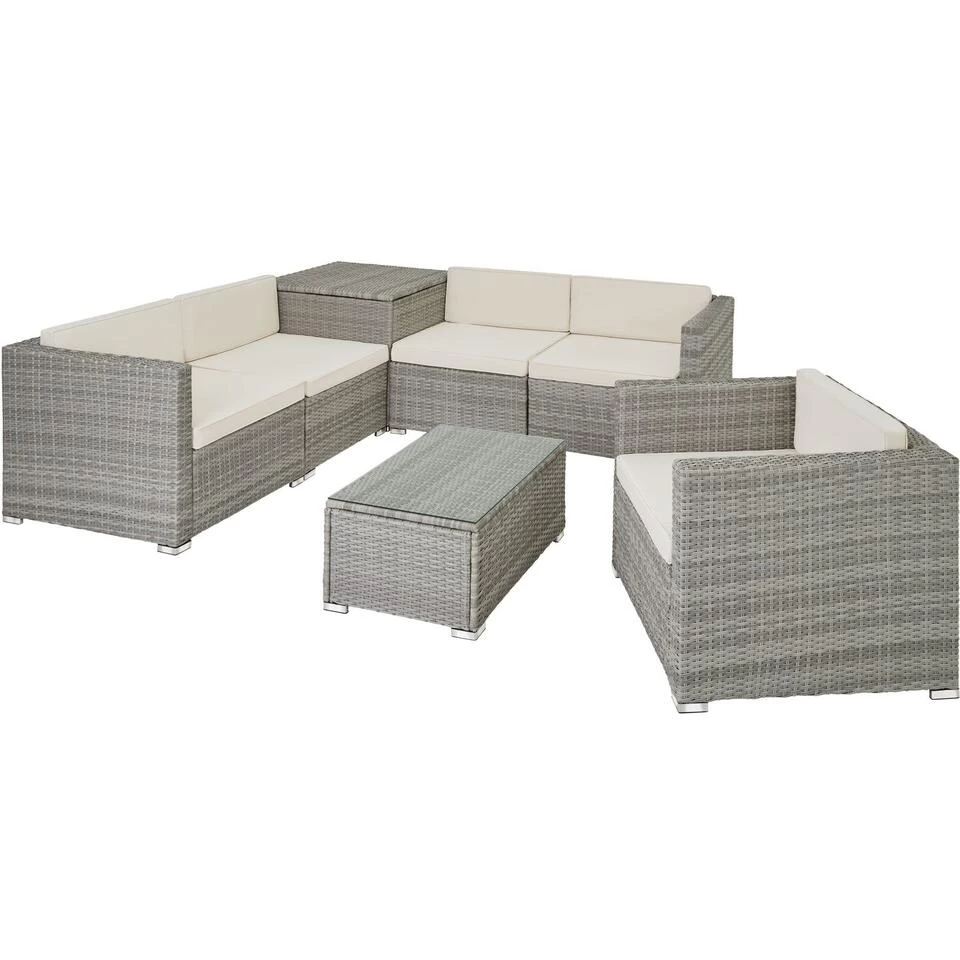 Tectake- Loungeset Pisa Met Opbergbox Kussens - Wicker - Lichtgrijs