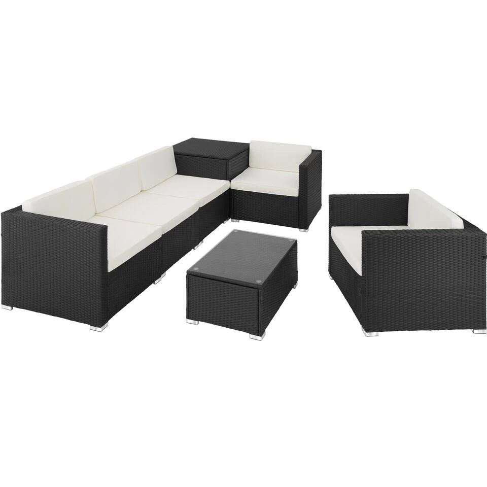 Tectake - Loungeset Pisa Met Opbergbox Kussens - Wicker - Zwart - Afbeelding 3
