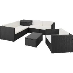 Tectake - Loungeset Pisa Met Opbergbox Kussens - Wicker - Zwart