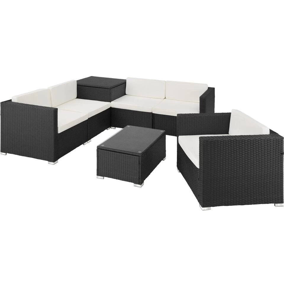 Tectake - Loungeset Pisa Met Opbergbox Kussens - Wicker - Zwart