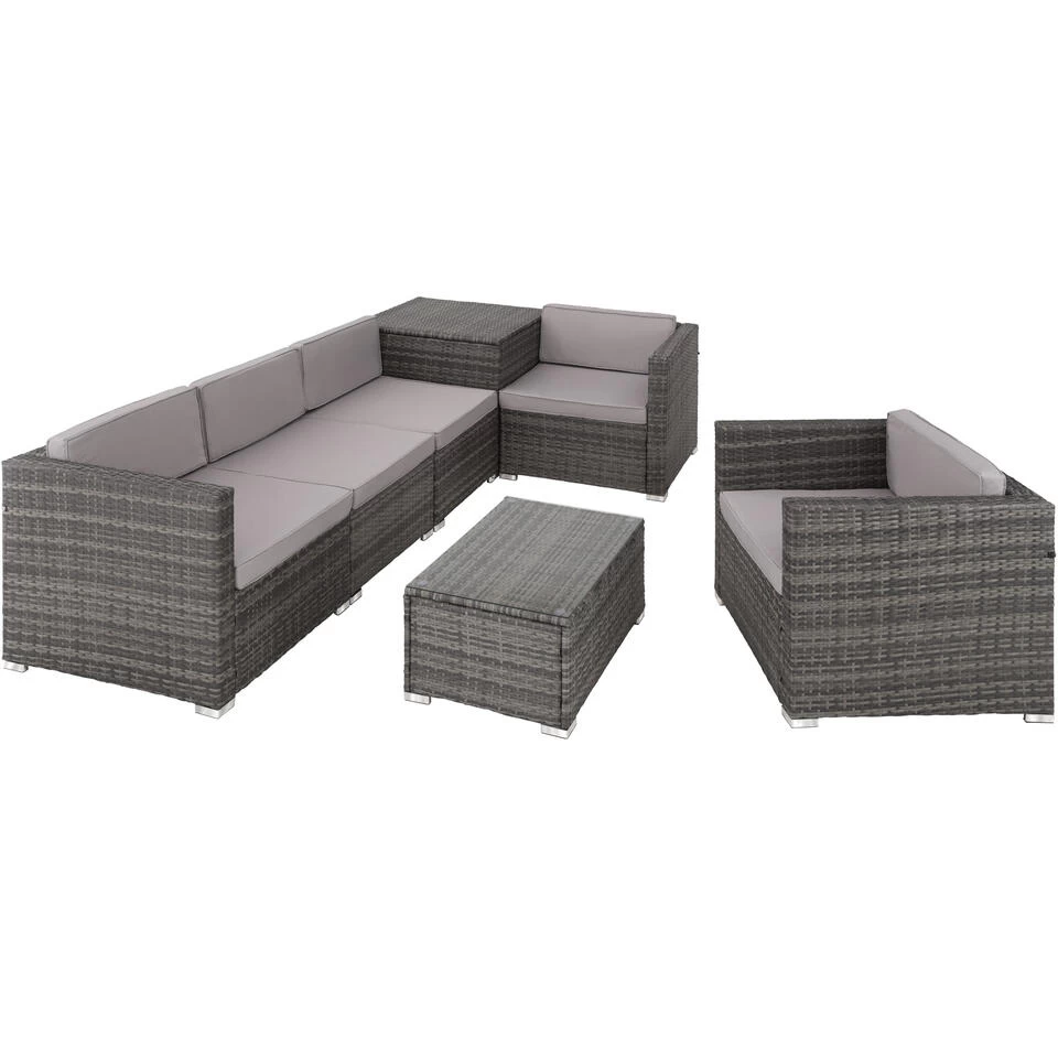 Tectake - Loungeset Pisa Met Opbergbox Kussens - Wicker - Grijs - Afbeelding 3