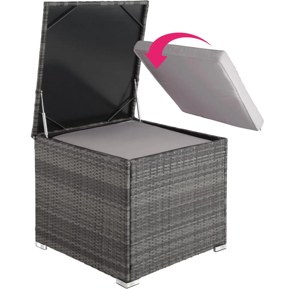 Tectake - Loungeset Pisa Met Opbergbox Kussens - Wicker - Grijs - Afbeelding 4