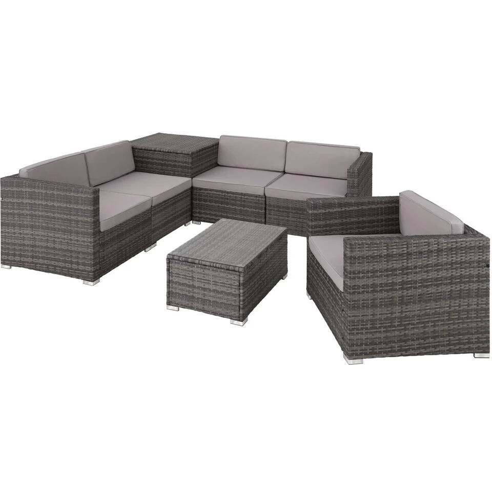 Tectake - Loungeset Pisa Met Opbergbox Kussens - Wicker - Grijs