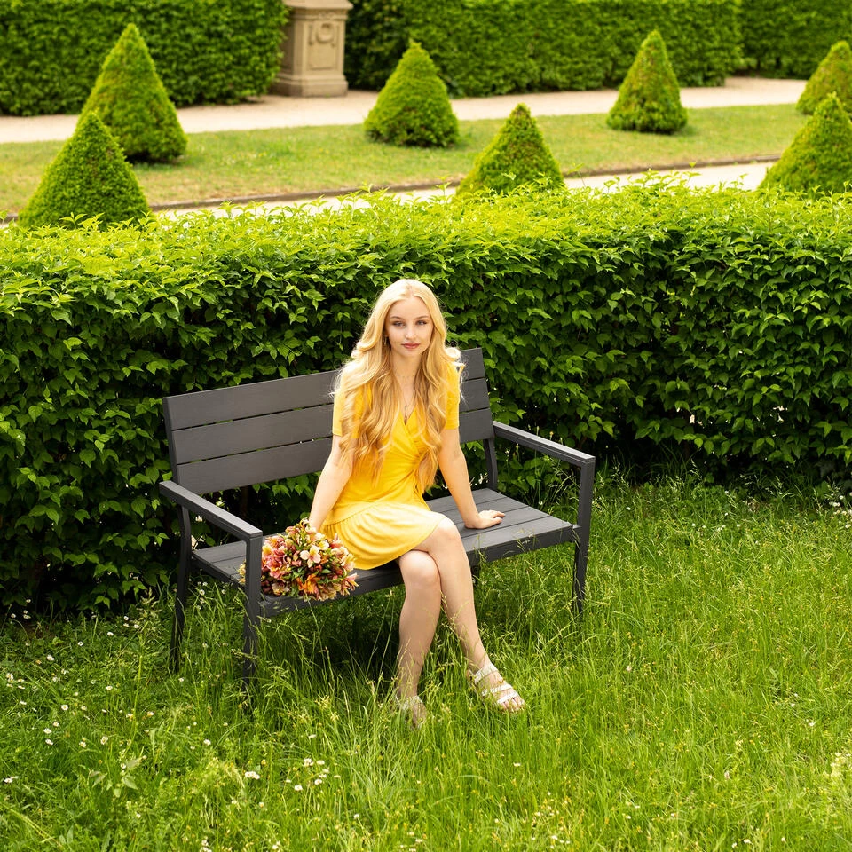 Tectake - Tuinbank Line Lichtgrijs/wit - Afbeelding 2