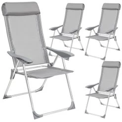 Tectake - Kampeerstoelen - Campingstoel - Tuinstoel - Set Van 4 - Grijs
