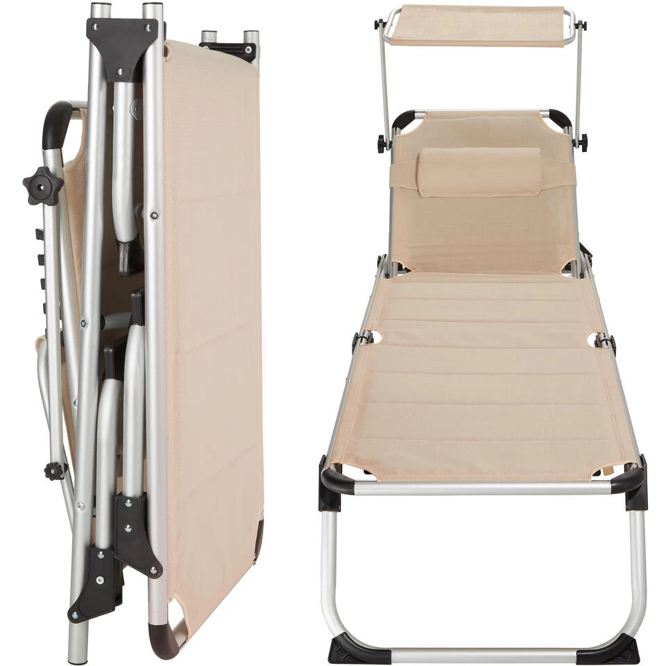 Tectake -ligbed Lorella - Aluminium- Incl. Verwisselbaar Hoofdkussen-beige - Afbeelding 3