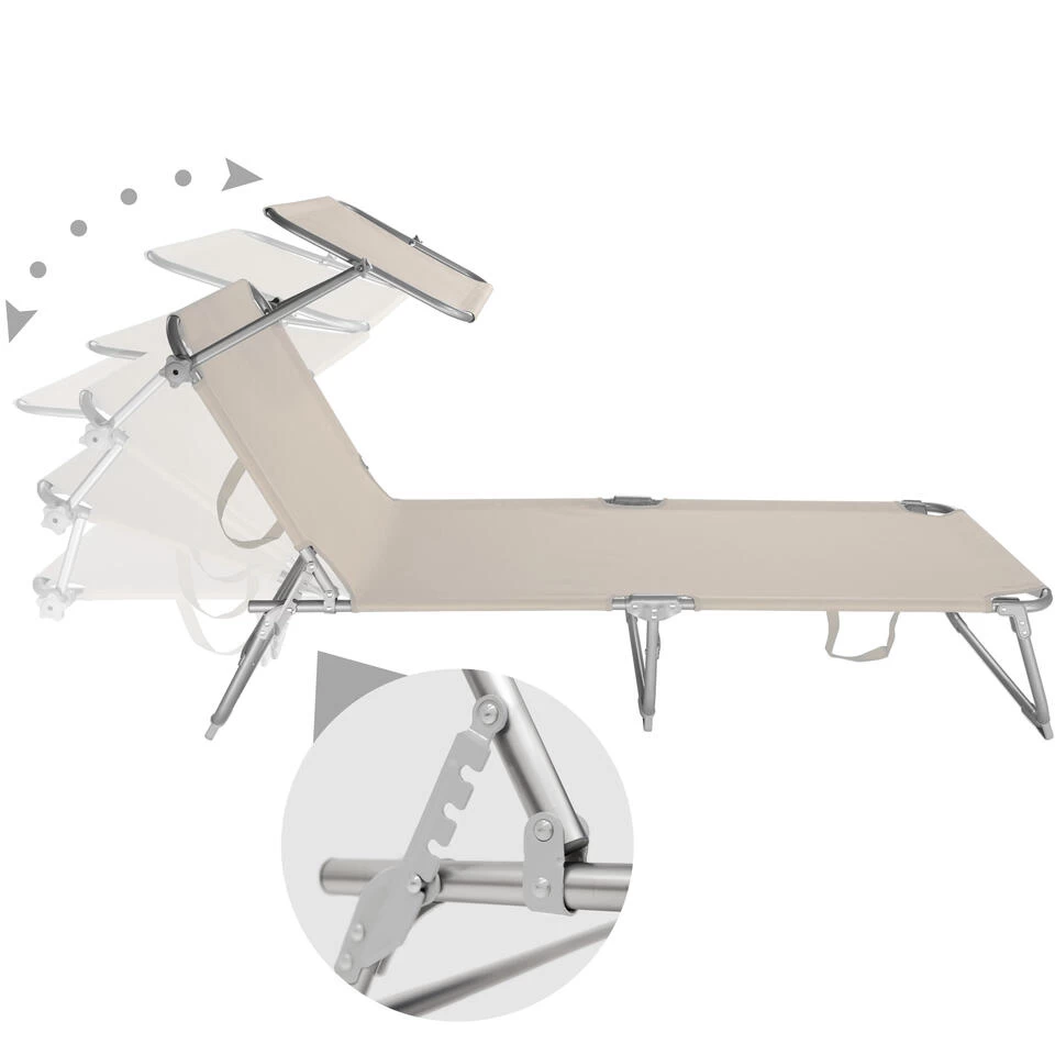 Tectake - 2 Ligbedden Met Zonnedak Beige - Afbeelding 3