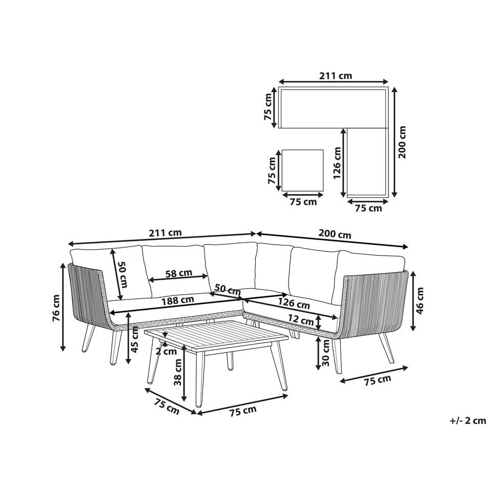 Beliani Zitgroep ALCAMO - Beige Acaciahout - Afbeelding 3
