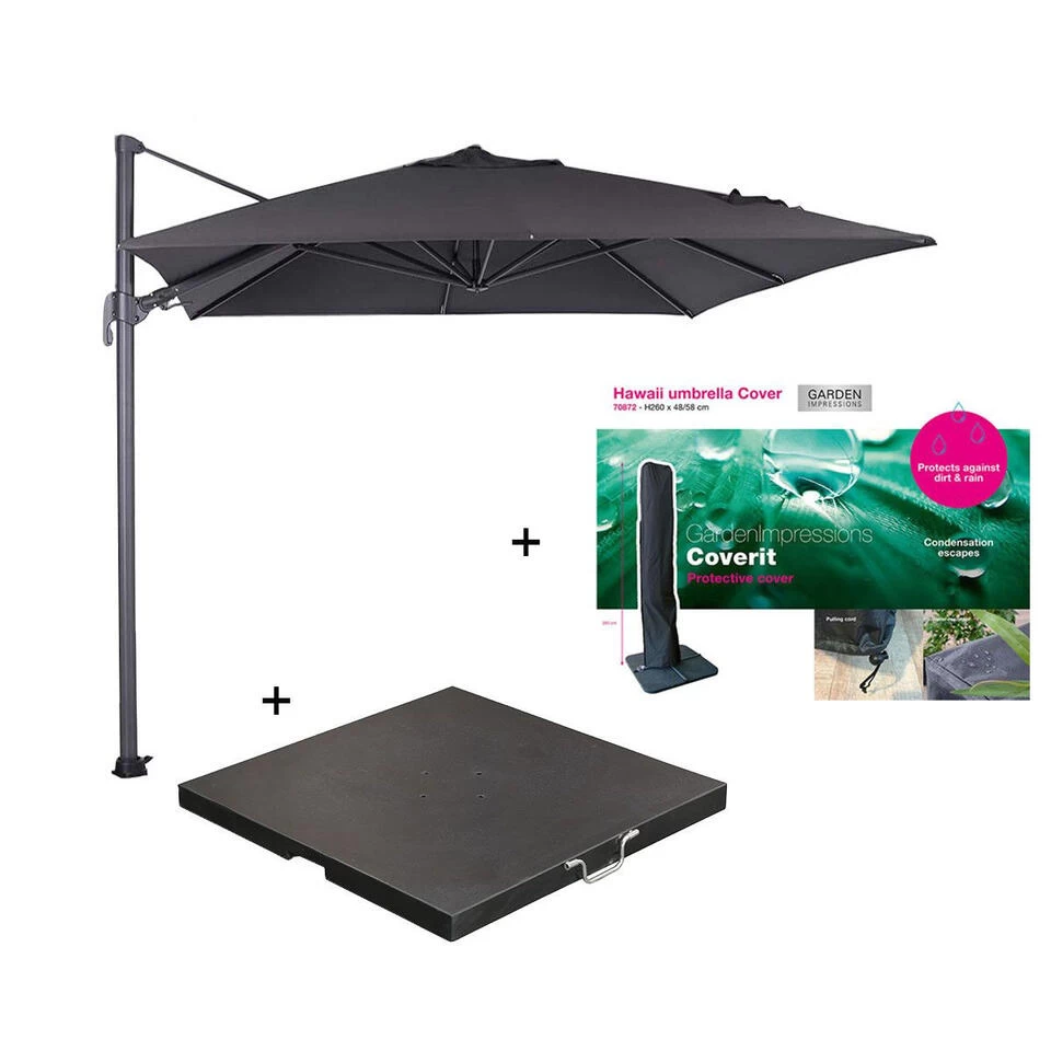 Garden Impressions Parasol S 250x250 D. Grijs/zwart Met Voet En Hoes - Afbeelding 2