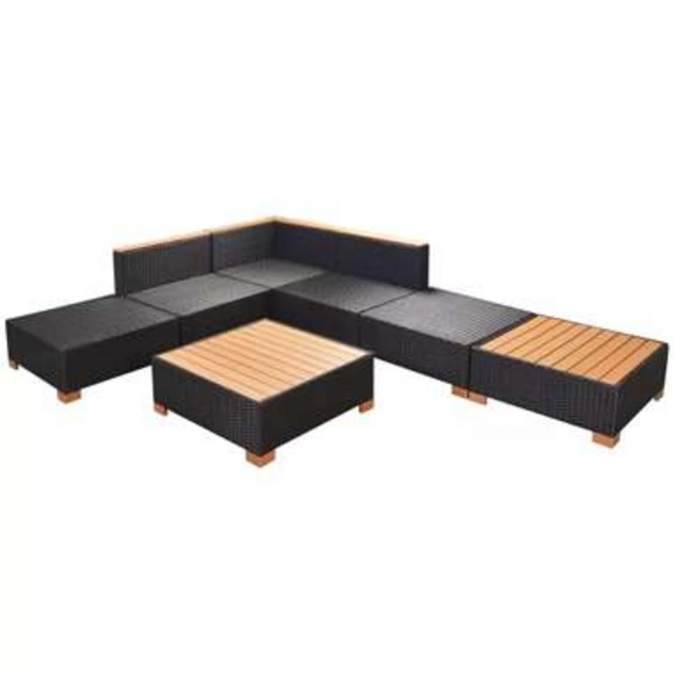 VidaXL 7-delige Loungeset Met Kussens Poly Rattan Zwart - Afbeelding 3