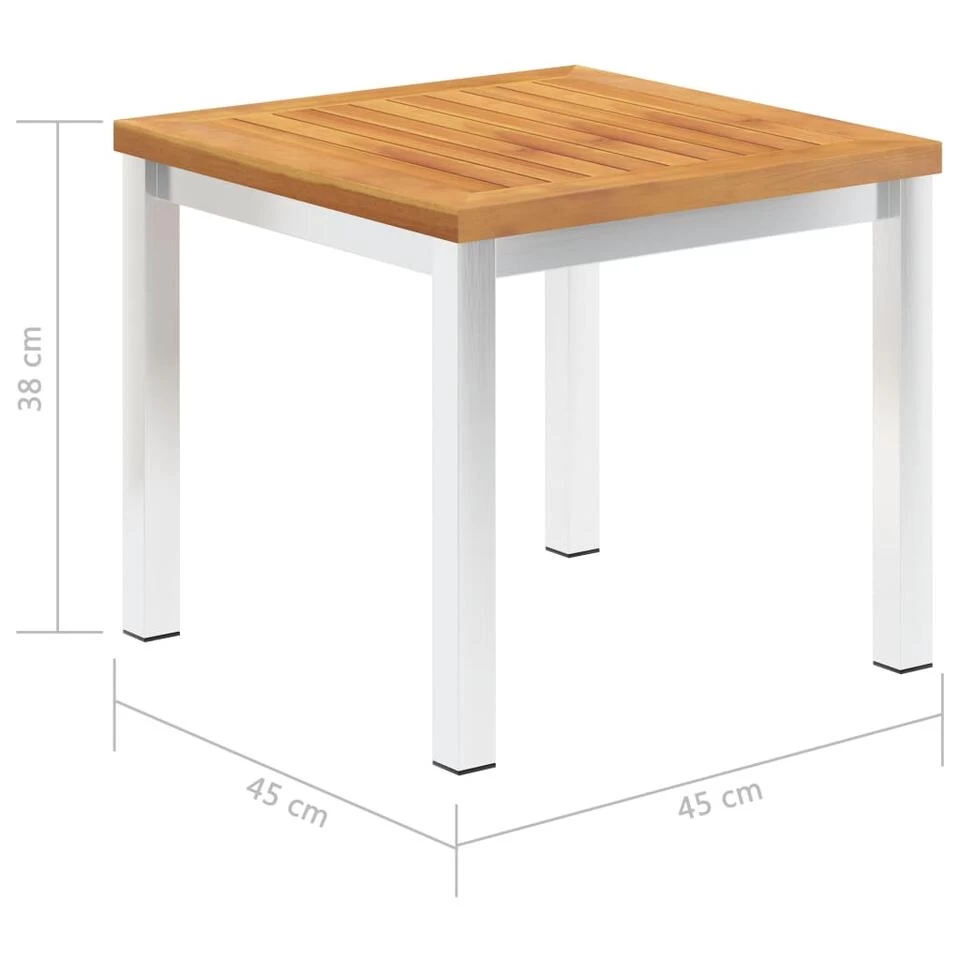 VidaXL Tuinbijzettafel 45x45x38 Cm Massief Acaciahout Roestvrij Staal - Afbeelding 4