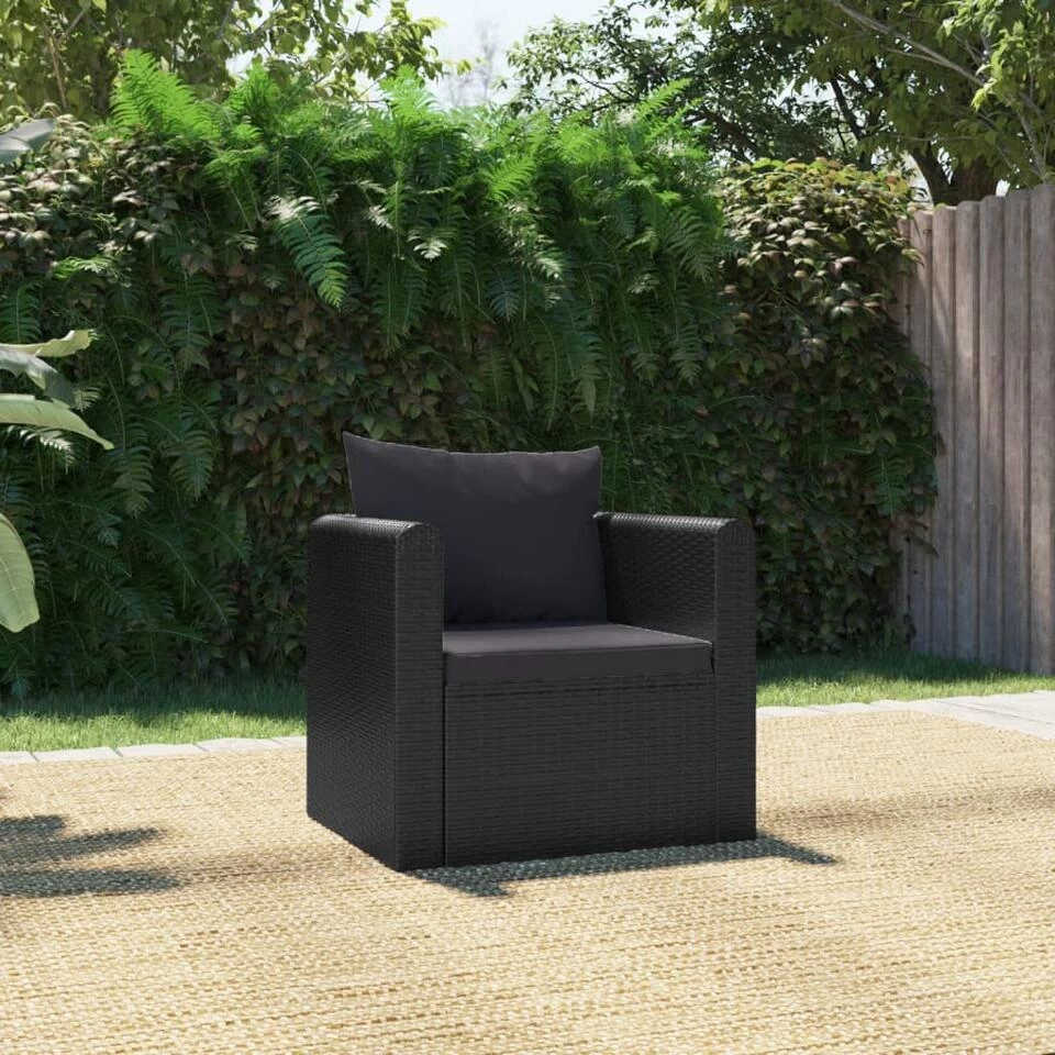 VidaXL Fauteuil Met Kussens Poly Rattan Zwart - Afbeelding 2