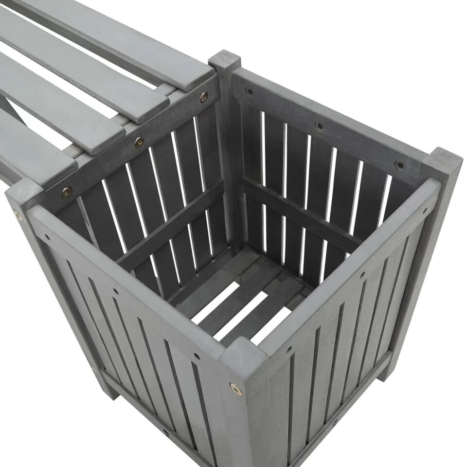 VidaXL Tuinbank Met 2 Plantenbakken 150 Cm Massief Acaciahout Grijs - Afbeelding 3