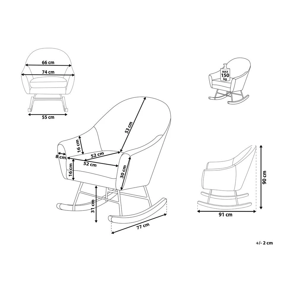 Beliani Schommelstoel OXIE - Grijs Fluweel - Afbeelding 3