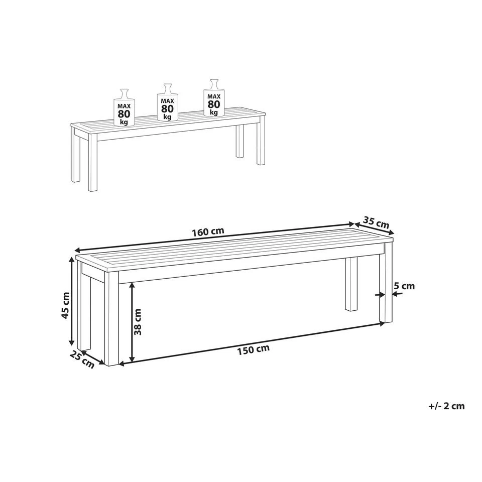 Beliani Tuinbank TUSCANIA - Donkere Houtkleur Eucalyptushout - Afbeelding 3