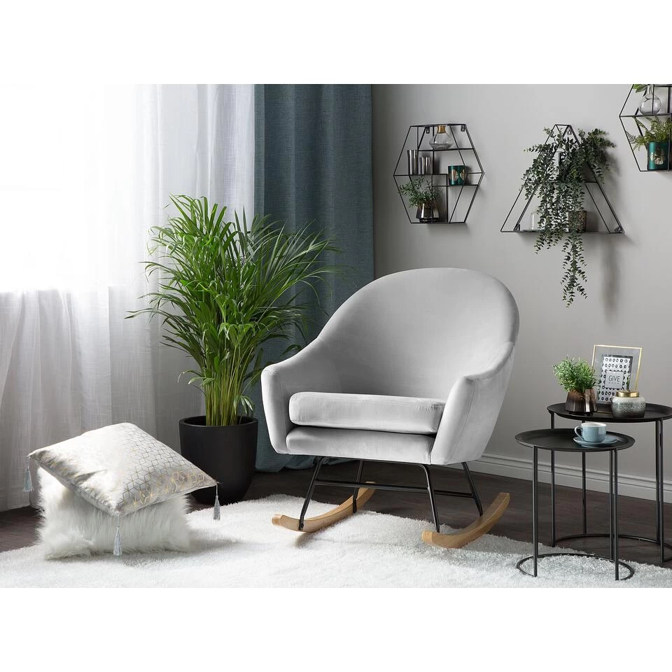 Beliani Schommelstoel OXIE - Grijs Fluweel - Afbeelding 2