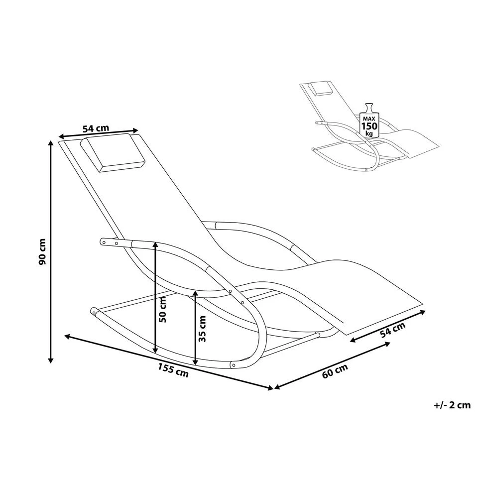 Beliani Tuinligstoel CARANO II - Rood Staal, Textiel - Afbeelding 3