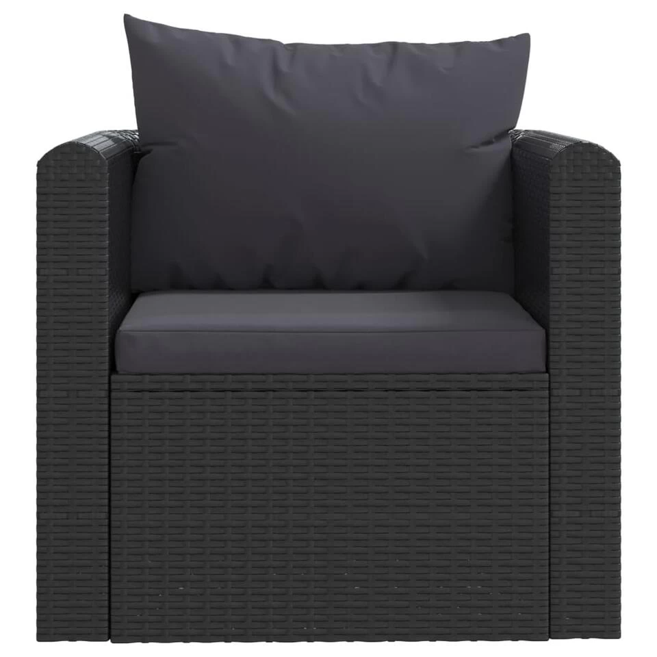 VidaXL Fauteuil Met Kussens Poly Rattan Zwart - Afbeelding 3