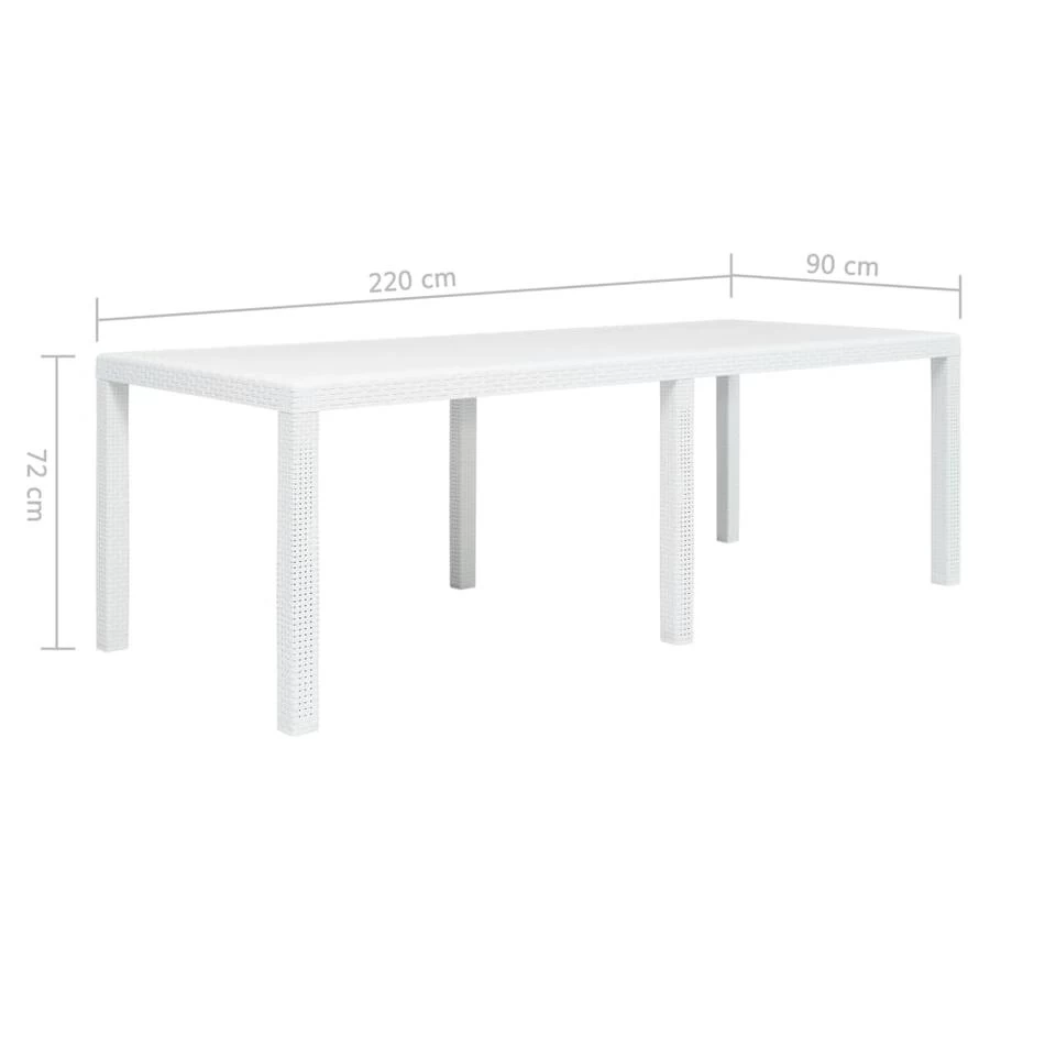 VidaXL Tuintafel 220x90x72 Cm Rattan-look Kunststof Wit - Afbeelding 3